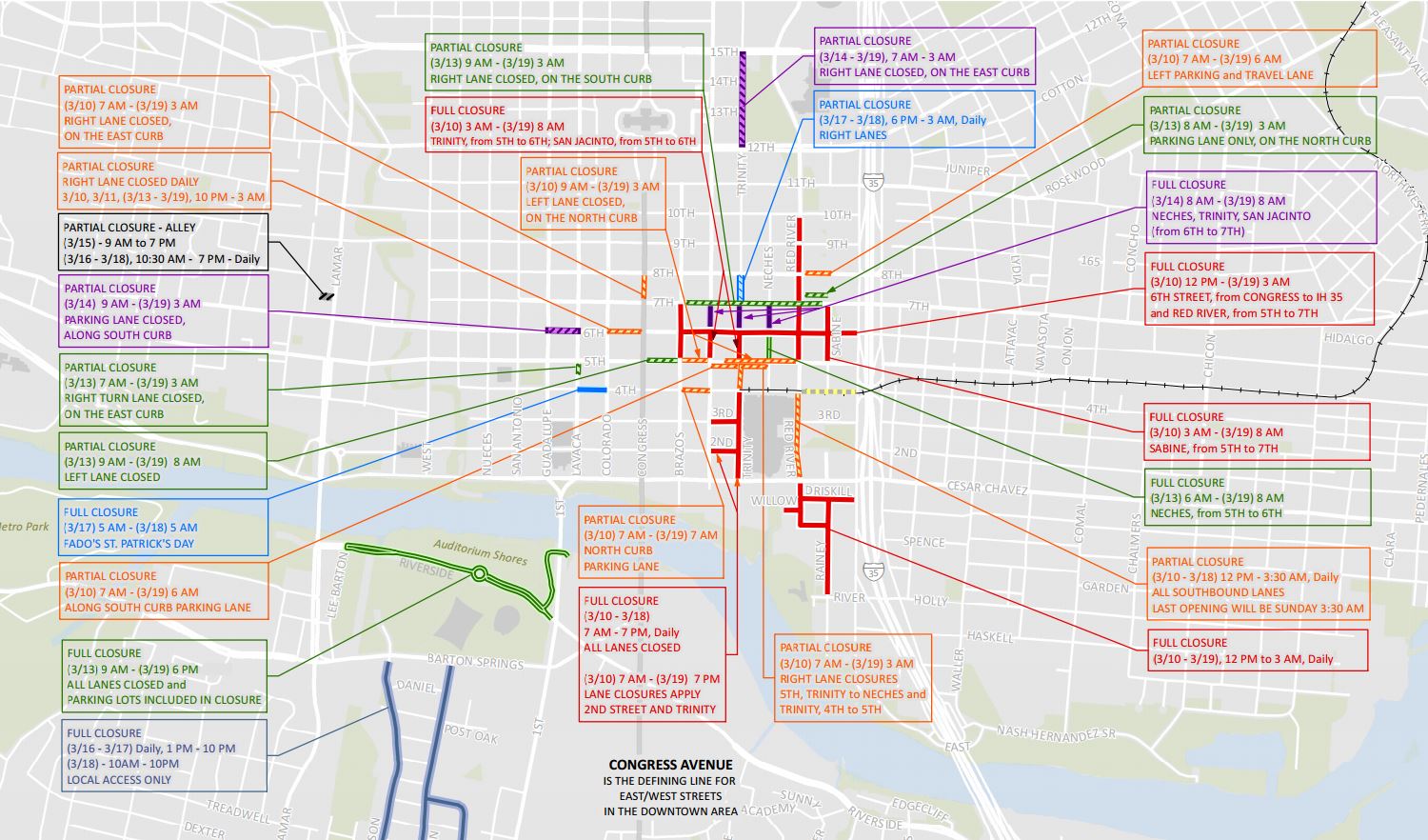 MAP Streets, areas to avoid during SXSW